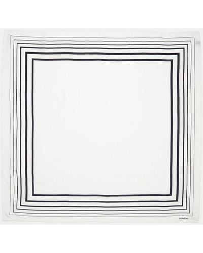 Vince Geo-striped Cotton-silk Square Scarf, Optic White/black