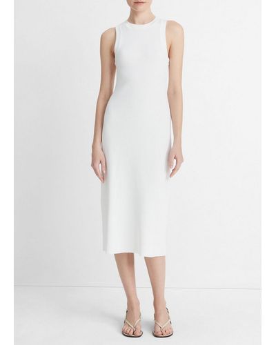 Vince Ribbed High-neck Tank Dress, Optic White, Size L