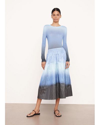 Vince Dip-dye Ombré Italian Cotton-blend Tiered Skirt - Blue