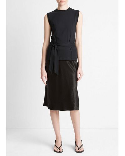 Vince Cotton Sleeveless Wrap Top, Black, Size Xs