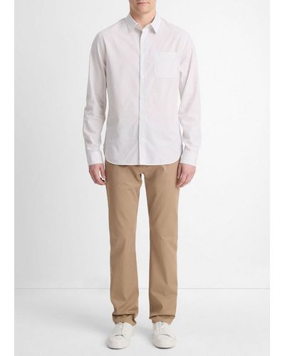 Vince Basin Stripe Cotton-Blend Long-Sleeve Shirt, Optic/Storm Cloud - White