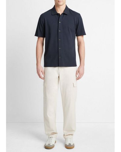 Vince Variegated Jacquard Short-sleeve Button-front Shirt, Coastal Blue, Size Xxl