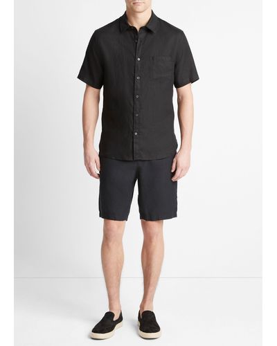 Vince Linen Short-Sleeve Shirt - Black