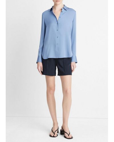 Vince Stretch-silk Slim-fit Shirt, Azure Gem, Size Xs - Blue