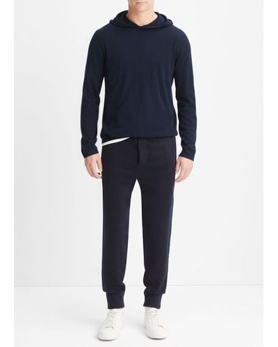 Vince Featherweight Wool Cashmere Pullover Hoodie - Blue