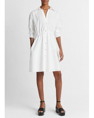 Vince Cotton Drawcord Ruched Shirt Dress, Optic White, Size Xs