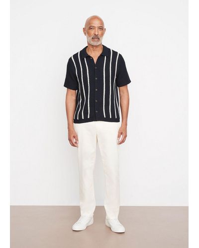 Vince Crochet Stripe Short-sleeve Button-front Shirt, Multicolor, Size S - White