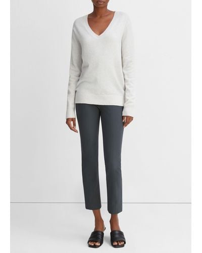 Vince Cashmere Weekend V-neck Sweater, Heather White, Size M