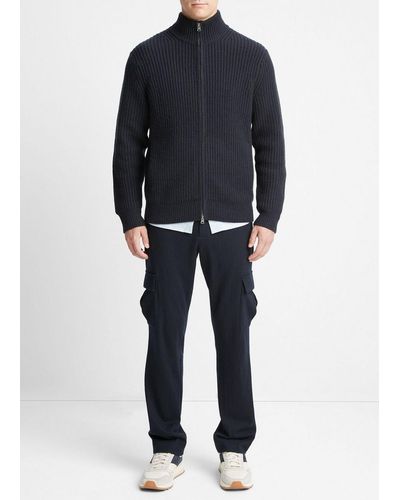 Vince Shaker-stitch Wool-cashmere Full-zip Sweater, Blue, Size L - Black