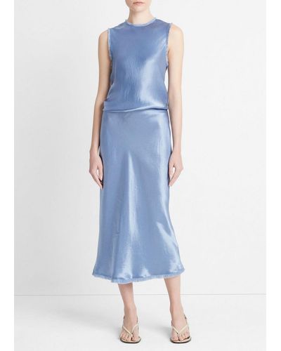 Vince Satin Frayed-edge Bias Skirt, Azure Gem, Size Xl - Blue