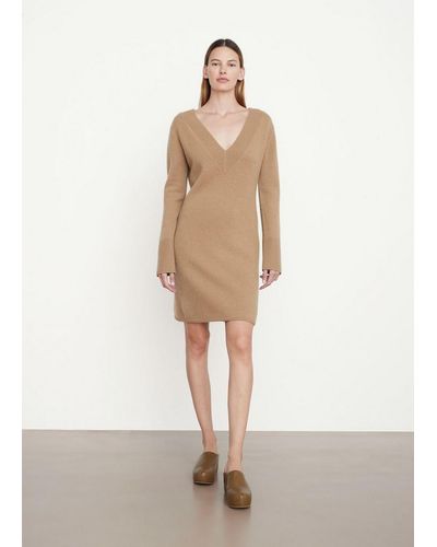 Vince V-neck Dress Sweater Dress - Natural