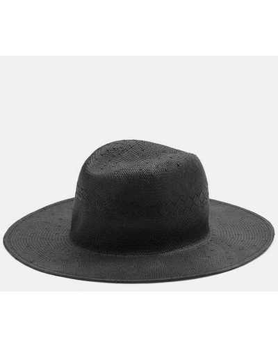 Vince Packable Straw Fedora, Black, Size S/m