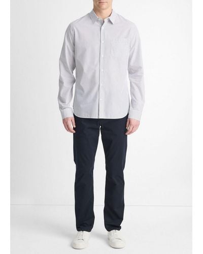Vince Basin Stripe Cotton-Blend Long-Sleeve Shirt, Optic/Venice - White