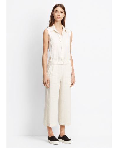 Vince Linen Blend Belted Culotte Jumpsuit - Multicolor