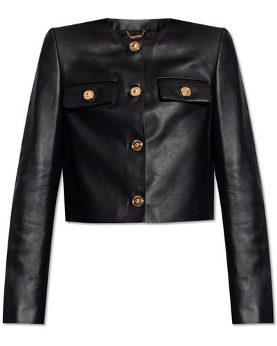 Versace Leather Jacket, - Black
