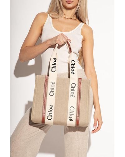 Chloé ‘Woody Medium’ Shopper Bag - Natural