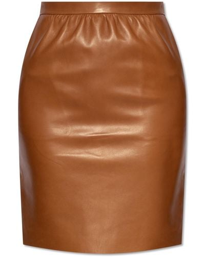 Saint Laurent Leather Skirt, - Brown