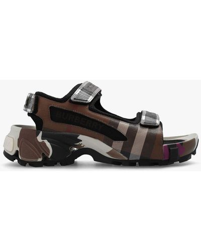 Burberry Brown Patterned Sandals - Black