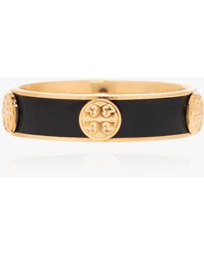 Tory Burch 'miller' Ring With Logo, - Black