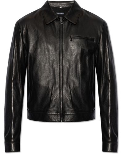 Dolce & Gabbana Leather Jacket, - Black