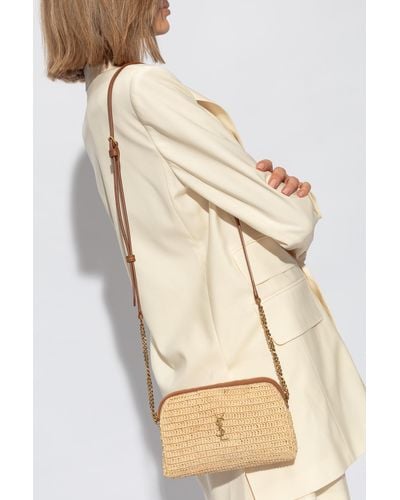 Saint Laurent Mini Raffia Shoulder Bag - Natural
