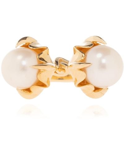 Bottega Veneta Ring With Pearls, - Metallic