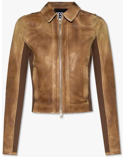 DIESEL 'l-tafy' Leather Jacket - Brown