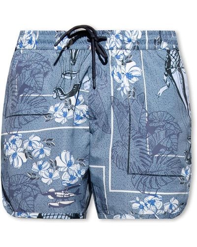 Emporio Armani Shorts With A Floral Motif - Blue