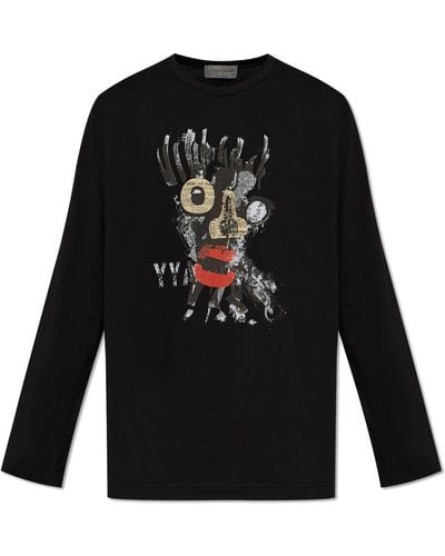 Yohji Yamamoto T-shirt With Long Sleeves, - Black