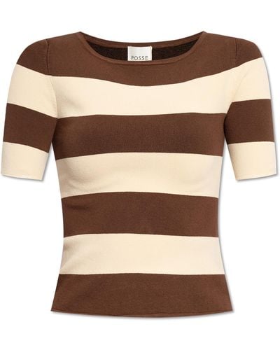 Posse Striped Pattern Top 'theo', - Brown