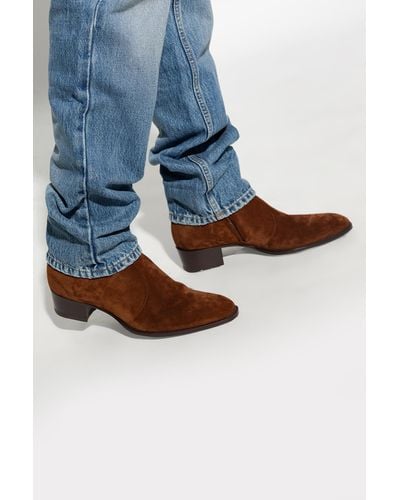 Saint Laurent ‘Wyatt’ Suede Ankle Boots - Brown