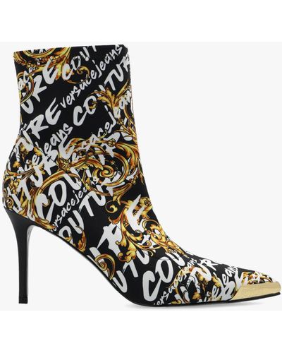 Versace Patterned Heeled Ankle Boots - Black