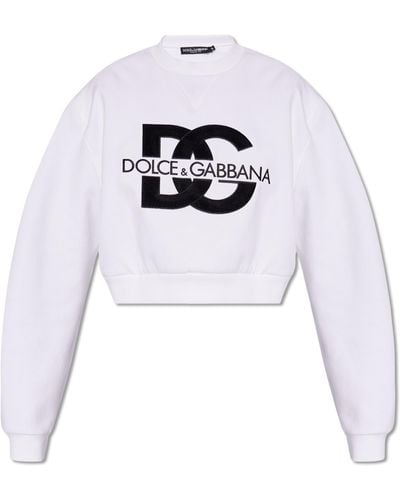 Dolce & Gabbana Cropped Sweatshirt With Logo, - White