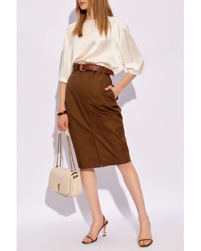 Saint Laurent Skirt With A Belt, - Brown