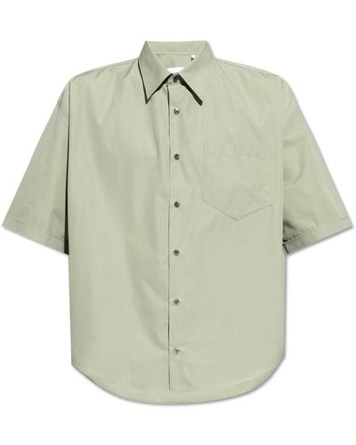 Ami Paris Cotton Shirt With Logo - Green