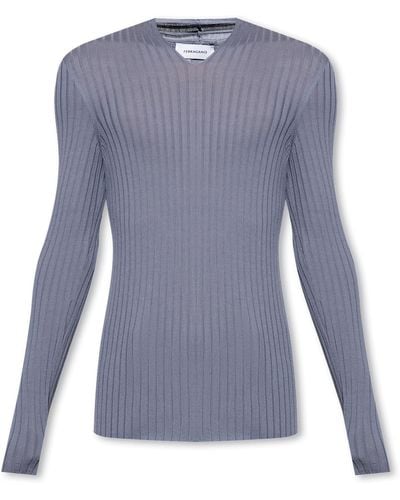 Ferragamo T-shirt With Long Sleeves, - Blue