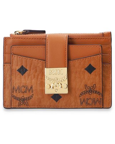 MCM Branded Card Case, - Brown