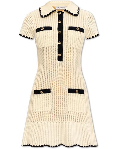 Self-Portrait Dress With A Collar - Natural