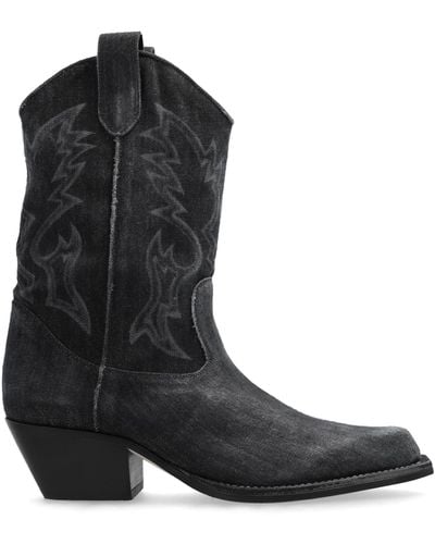 Vic Matié Denim Cowboy Boots, - Black