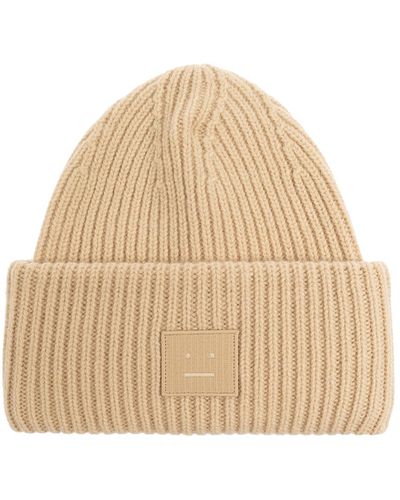 Acne Studios Beanie With Logo, - Natural