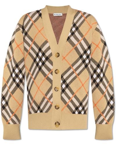 Burberry Check Pattern Cardigan, - Natural