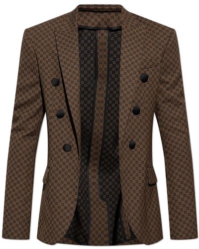 Balmain Blazer With Monogram - Brown