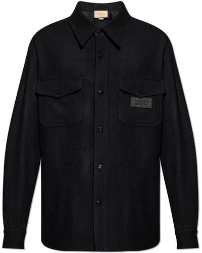 Gucci Woollen Shirt With Logo, - Black
