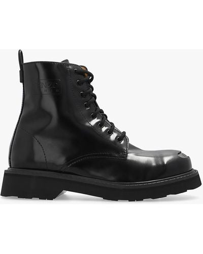 KENZO Leather Boots With Logo - Black