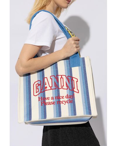 Ganni Shopper Bag With Logo - White