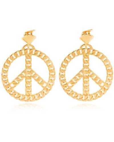 Moschino Clip-on Earrings With The Peace Sign, - Metallic