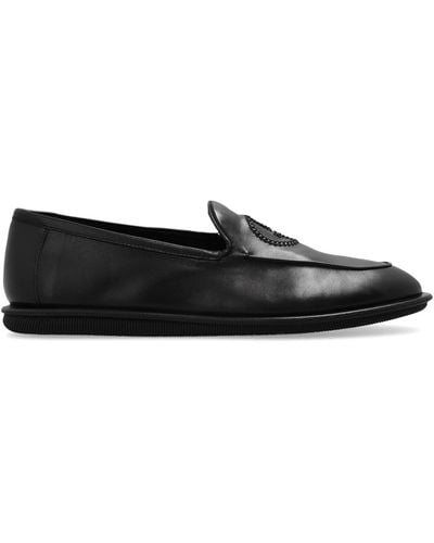 Giorgio Armani Leather Shoes With Logo, - Black