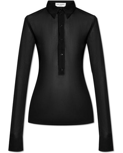Saint Laurent Transparent Polo Shirt - Black