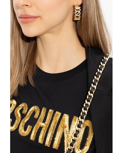 Moschino Logo Earrings, - Metallic