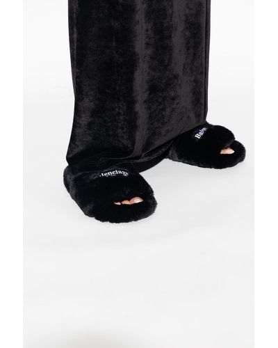Balenciaga Black Faux Fur Slides